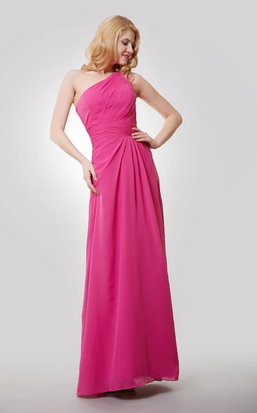 Ruched One-Shoulder Chiffon Dress Classy Prom Dress