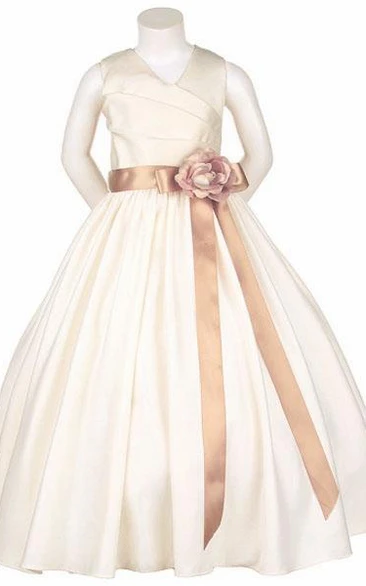 Ankle-Length Tiered Satin V-Neck Prom Dress Flowy & Elegant