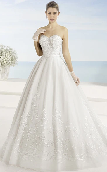 Sweetheart Tulle Wedding Dress with Embroidery and Corset Back Ball Gown