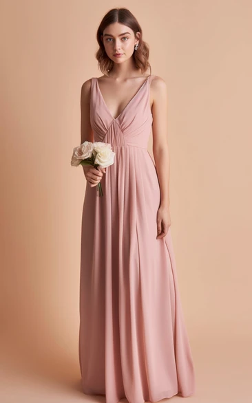 Sleeveless Chiffon A-Line Bridesmaid Dress with V-neck Simple Ethereal Bridesmaid Dress