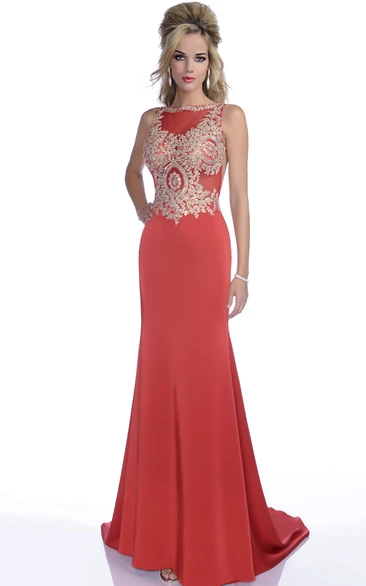 Sleeveless Chiffon Prom Dress with Jeweled Bodice and Open Back Elegant Prom Dress