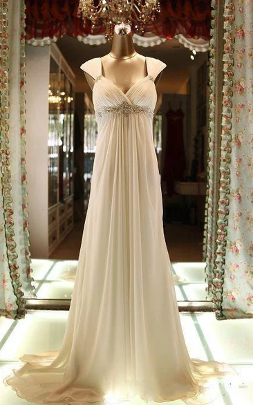 Chiffon Lace Wedding Dress with Corset Back and Floor Length