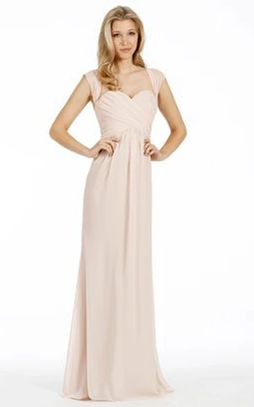 Cap Sleeve Sweetheart Chiffon Bridesmaid Dress with Straps Elegant A-Line Floor-Length