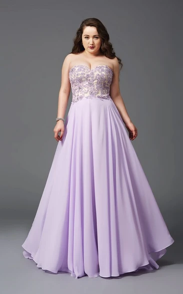 Appliqued Chiffon A-line Backless Prom Dress with Sweetheart Neckline