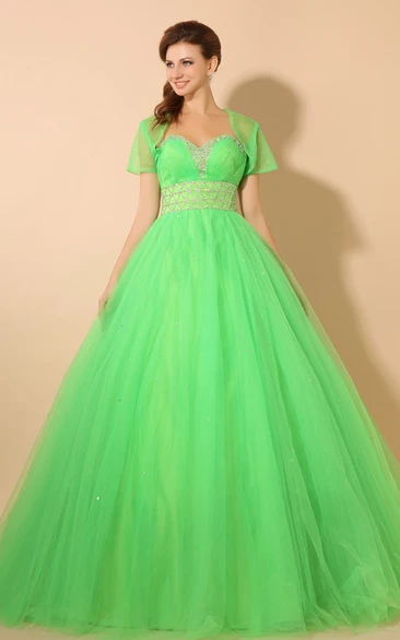 Soft Tulle Princess Prom Dress with Jacket and Beading Empire Ball Gown