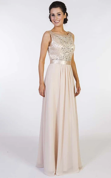 A-Line Beaded Chiffon Sleeveless Prom Dress with Scoop Neck