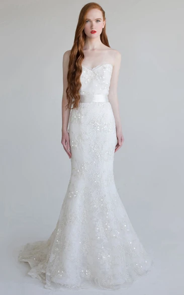 Trumpet Lace Wedding Dress Beaded Sequins Sweetheart Floor-Length