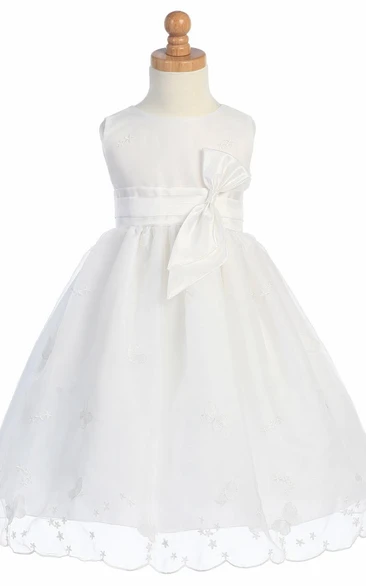 Organza&Taffeta Flower Girl Dress with Bow Tea-Length