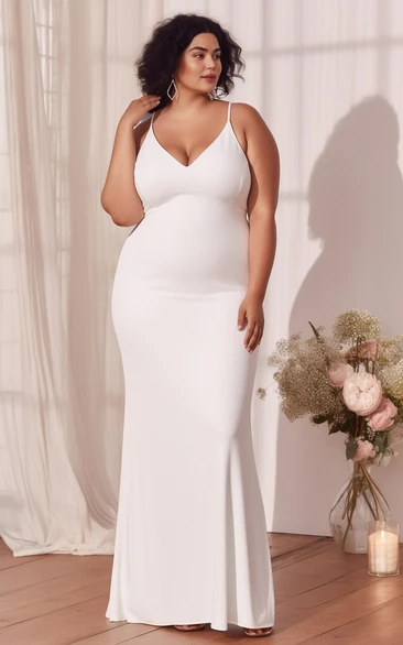 Plus Size Chiffon Mermaid Wedding Dress Spaghetti V-neck Sexy Modern Ethereal