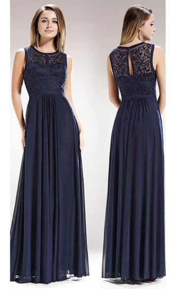 Lace and Pleated Sheath Bridesmaid Dress with Illusion Neckline