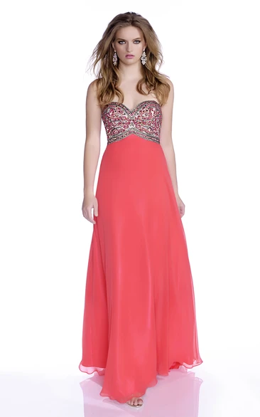 Chiffon A-Line Sweetheart Prom Dress with Rhinestone Bust Elegant Prom Dress