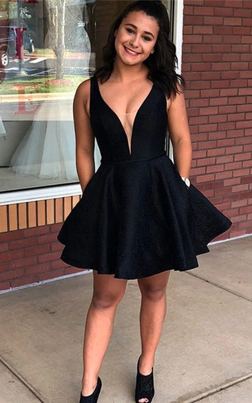 Sexy Satin A Line Homecoming Dress with V-neck and Tied Back Classy Prom Dress