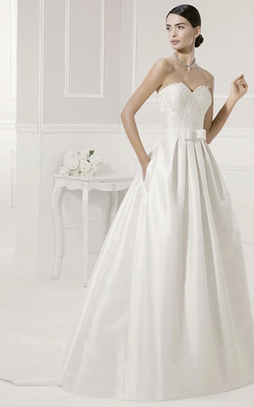 Lace Bodice Taffeta Wedding Dress With Removable Appliqued Top Classic Look