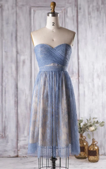 Knee Length Lace Bridesmaid Dress with Sweetheart Backless Design