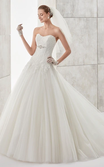 Lace A-line Wedding Dress with Strapless Bodice and Tulle Skirt