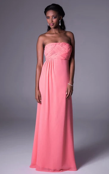 Strapless Chiffon Bridesmaid Dress with Zipper Ruched Design