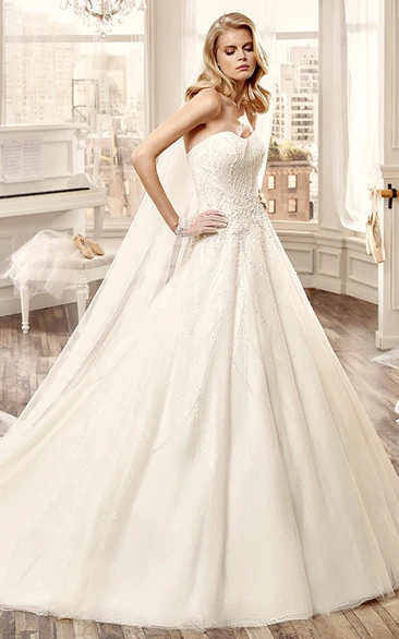 Beaded A-Line Brush Train Wedding Dress Strapless Elegant 2024 Women