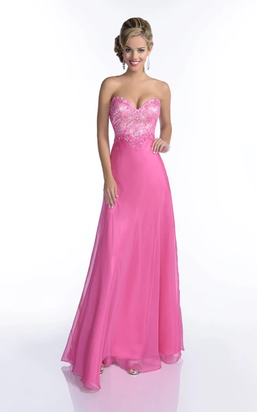 Sheer Sleeveless A-Line Chiffon Prom Dress with Jeweled Bodice and Sweetheart Neckline