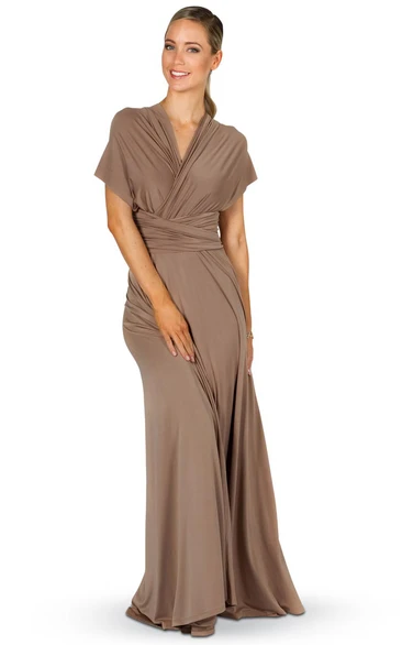 V-Neck Poet Sleeve Chiffon Bridesmaid Dress Ruched and Convertible