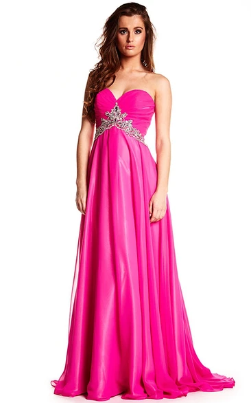 Sweetheart Chiffon Prom Dress Beaded Sleeveless Flowy Women's Formal Gown