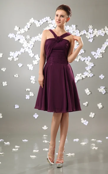 Chiffon Prom Dress With Floral Cross Straps Stylish & Short