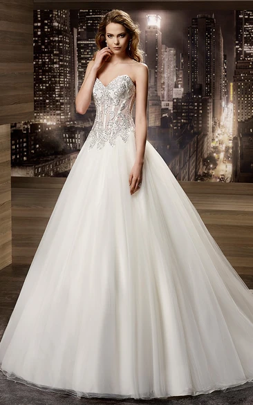 Beaded Corset A-Line Wedding Dress with Brush Train