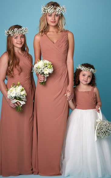 V-Neck Sleeveless Chiffon Bridesmaid Dress with Ruched Details