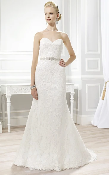 Sheath Lace Wedding Dress Sweetheart Neckline Jeweled Sleeveless