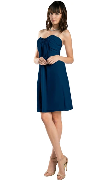 Strapless Ruched Chiffon Bridesmaid Dress in Muti-Color Mini Pencil Style with Low-V Back