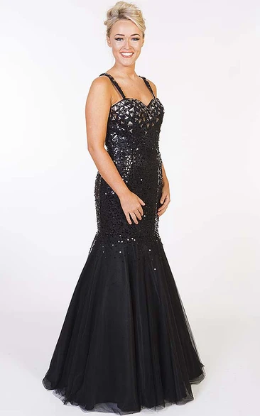 Crystal Sequins Prom Dress with Straps Mermaid Sleeveless Unique Classy