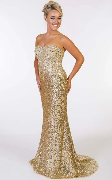 Mermaid Sequin Sweetheart Prom Dress with Beading and Brush Train Unique Formal Dress