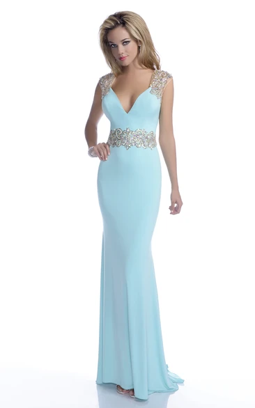 Sequined Straps V-Neck Chiffon Mermaid Sleeveless Prom Dress Unique Dress