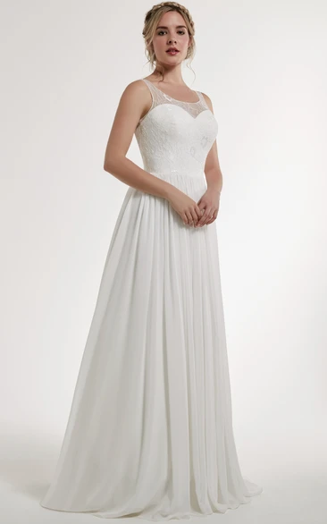 Lace A-Line Sleeveless Chiffon Wedding Dress with Keyhole Back Beach Wedding Dress