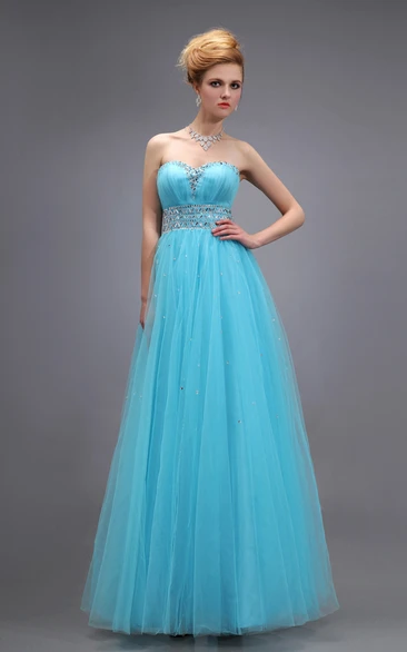 Empire Beaded Tulle Formal Dress with Pleats and Sweetheart Neckline