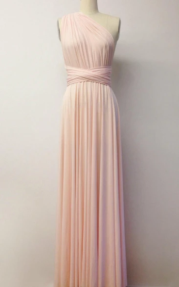 Pink Jersey Floor-length Bridesmaid Dress with Illusion Back