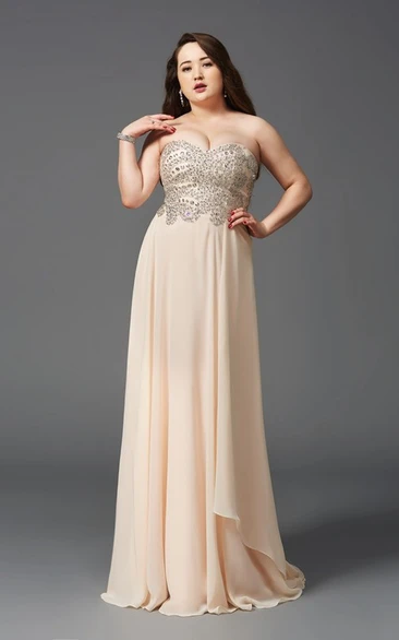 Sweetheart A-line Chiffon Bridesmaid Dress with Beading and Brush Train