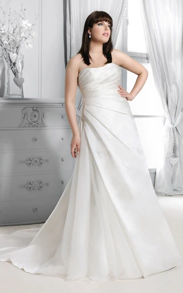 Satin Floor-Length Dress with Corset Back Side-Ruched Wedding Dress