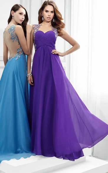 Criss-Cross Chiffon Sleeveless Prom Dress with Scoop Neck Flowy Women's Dress