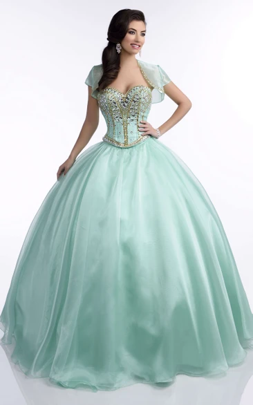 Sweetheart Sequined Chiffon Ball Gown Formal Dress with Matching Cape