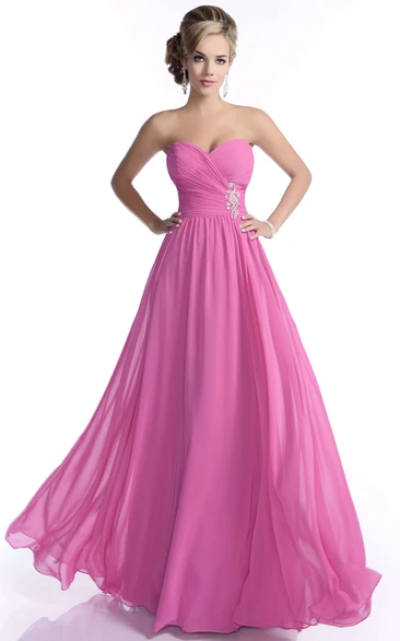 Chiffon Bridesmaid Dress with Crisscross Ruched Bodice A-Line Sweetheart