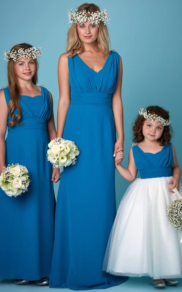 Chiffon Bridesmaid Dress Sleeveless Ruched V-Neck