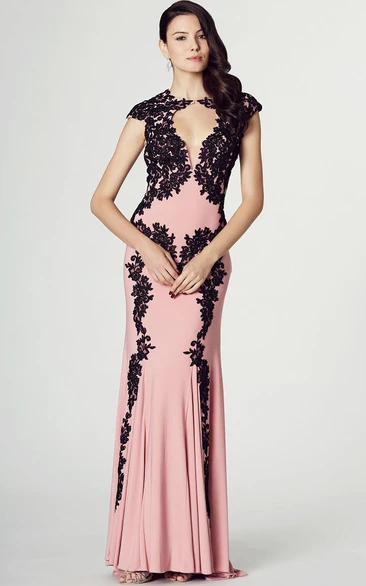 Cap Sleeve High Neck Sheath Chiffon Prom Dress with Appliques Simple Prom Dress 2024