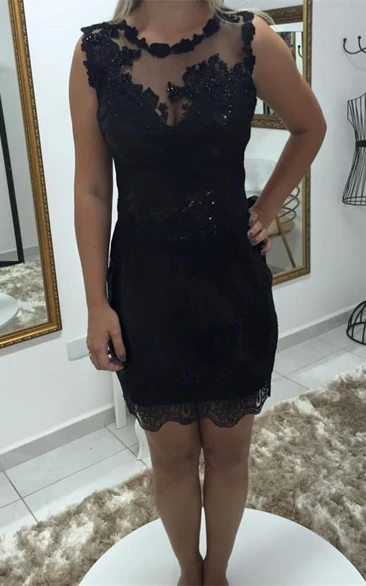 Black Lace Applique Bodycon Cocktail Dress Elegant Women's Party Dress