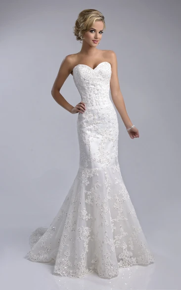 Sweetheart Lace Fit and Flare Wedding Dress with Lace-Up Back