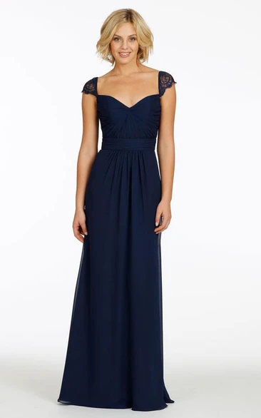 A-Line Ruched Chiffon Bridesmaid Dress with Cap Sleeves