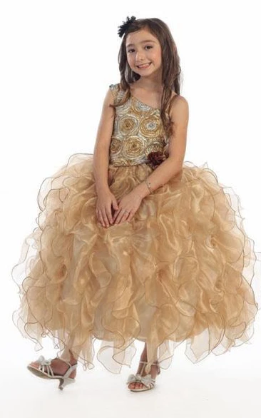 Long Tiered Organza Floral Dress for Flower Girls