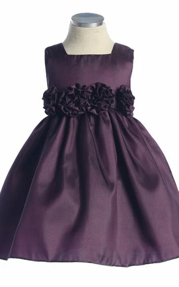 Tiered Taffeta Flower Girl Dress Tea-Length Simple Wedding Dress