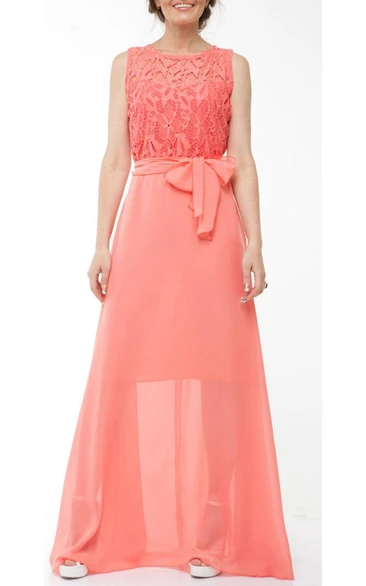 Coral Lace Chiffon Bridesmaid Dress for Bridesmaid or Evening