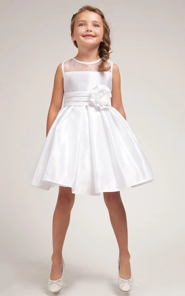 Midi Split-Front Pleated Organza and Satin Flower Girl Dress