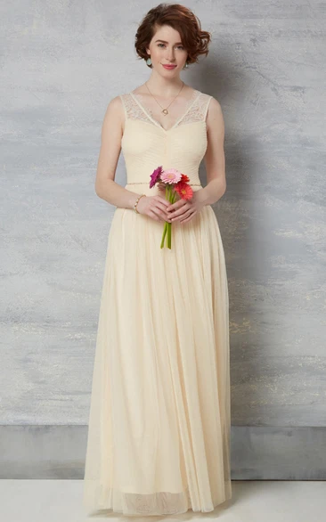 Ruched Chiffon Wedding Dress with Lace and Pleats Floor-Length Bridal Dress